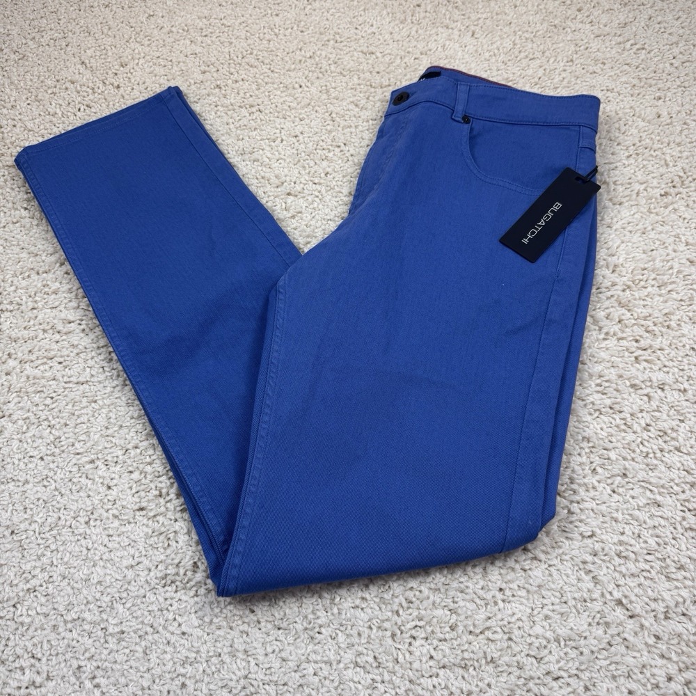 NWT Bugatchi Men's Pants Size 32 Blue 5 Pocket Stretch Straight Leg $199 MSRP